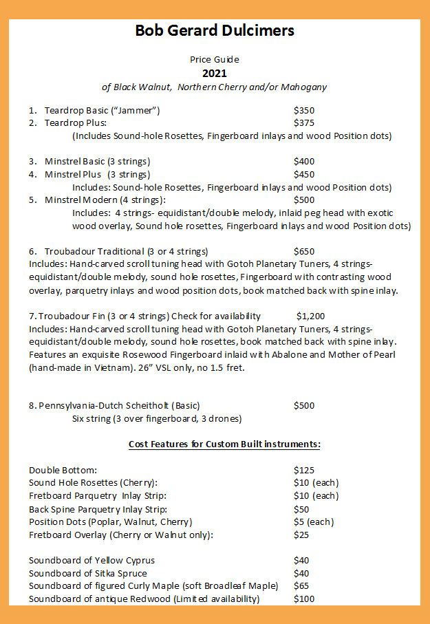 Bob Gerard Dulcimers 2021 prices